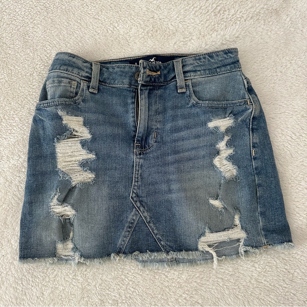Hollister High Rise Denim Distressed Skirt Size 0 W24